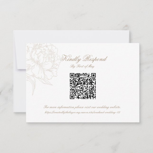Classic Outline Floral QR code RSVP Respond Card (Front)