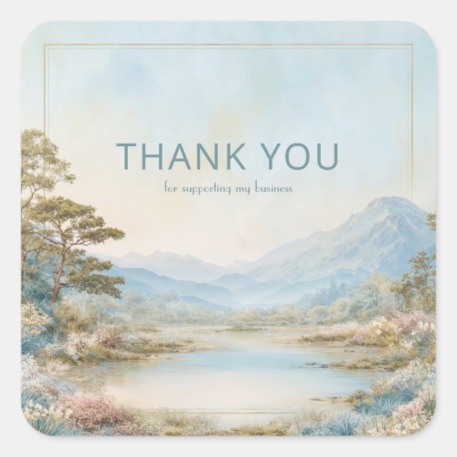 Classic Painterly Landscape Thank You Square Sticker (Front)