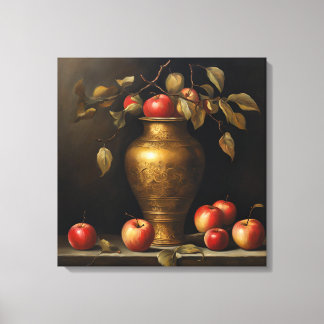 Classic painting golden jar and red apples canvas print
