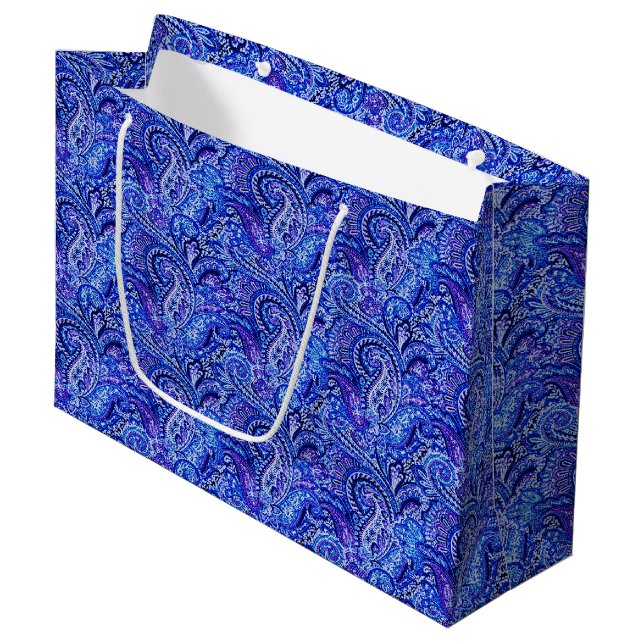 Classic Paisley Vibrant Blue Large Gift Bag (Front Angled)
