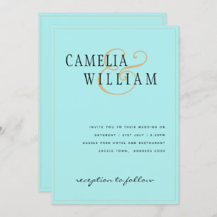 Classic Pale Turquoise Seaglass Gold Wedding Invitation
