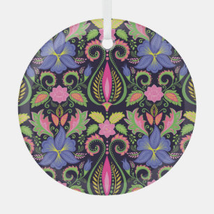 Classic Pansy: Vintage Floral Wallpaper Glass Ornament