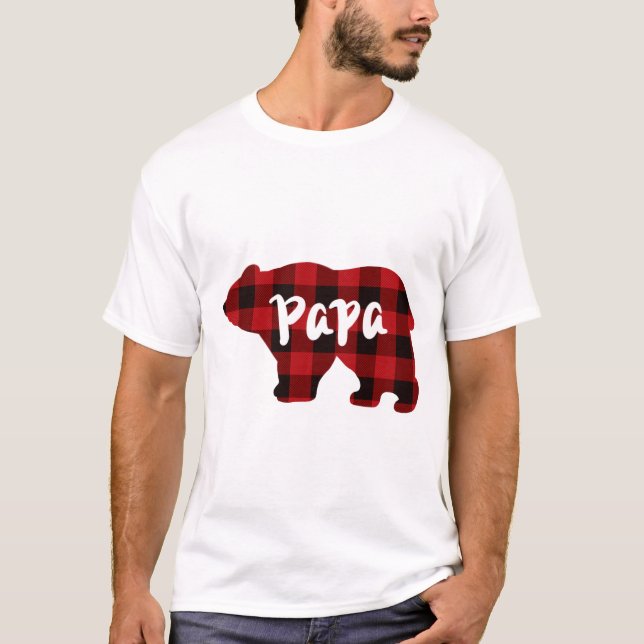 Classic Papa Bear Red and Black buffalo plaid T-Shirt (Front)