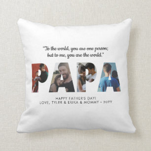 Classic PAPA Photo Collage Dad Happy Father's Day Throw Pillow