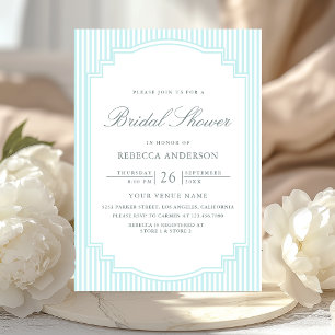 Classic Pastel Blue Striped Photo Bridal Shower Invitation