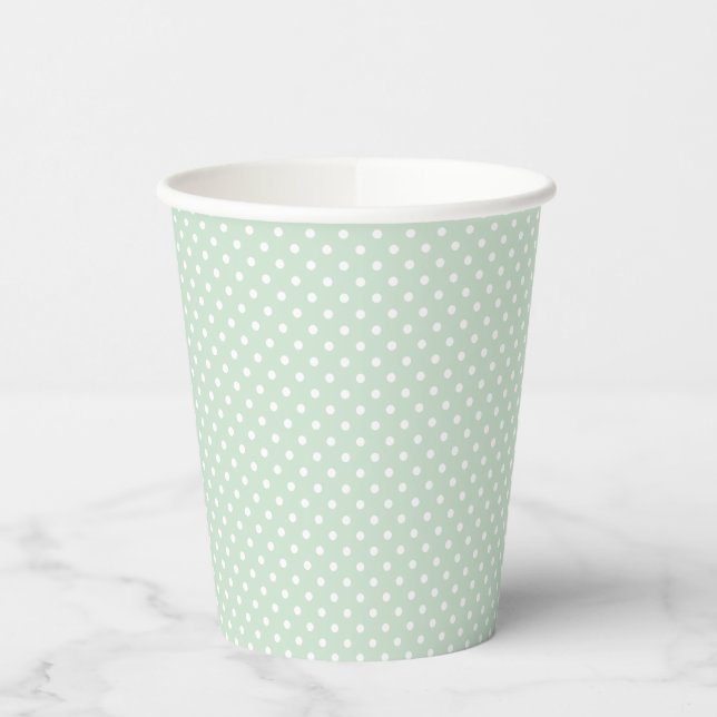 Classic Pastel Green Mint Polka Dot Paper Cups (Left)