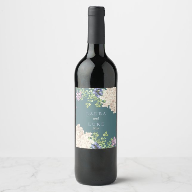 Classic Pastel Hydrangea Wine Label (Front)