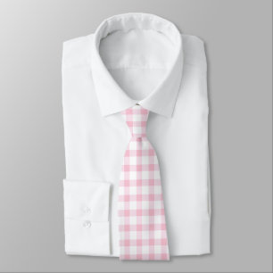 Classic Pastel Pink Gingham Check Pattern Tie