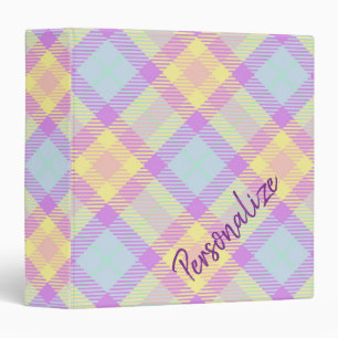 Classic Pastel Plaid Chequered Pattern Personalize Binder