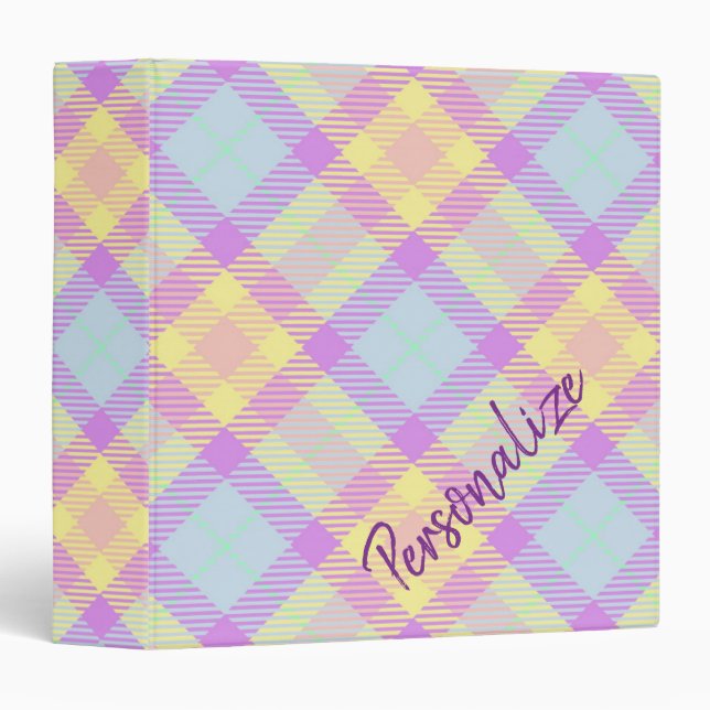 Classic Pastel Plaid Chequered Pattern Personalize Binder (Front/Spine)