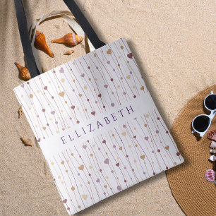 Classic Pastel Purple Heart Minimalist Personalize Tote Bag