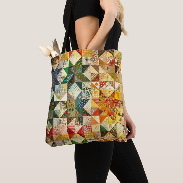 Classic Patchwork Fabric Design Tote Bag (Close Up)