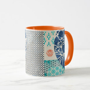 Classic patchwork pattern in Indigo and Turquoise Mug