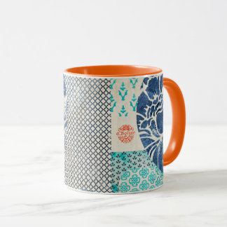 Classic patchwork pattern in Indigo and Turquoise Mug