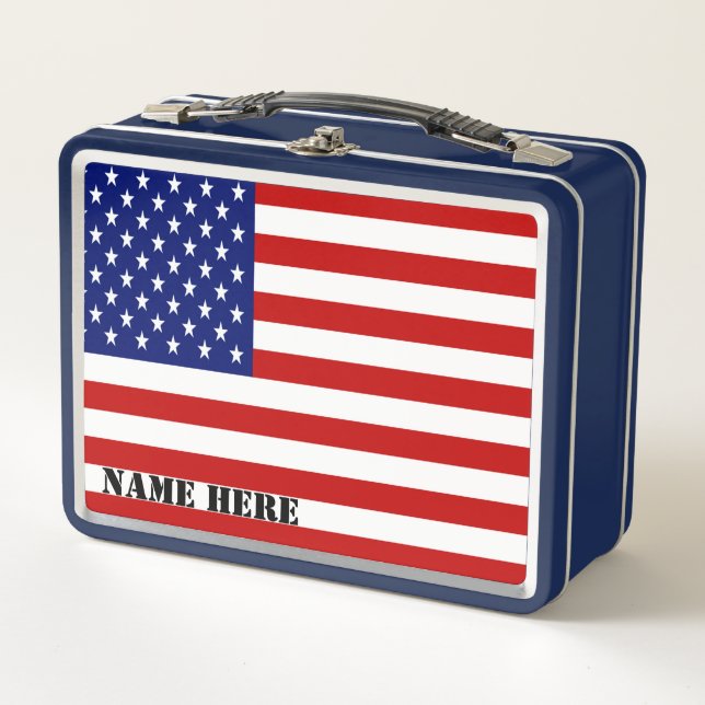 Classic Patriotic American Flag Monogram Metal Lunch Box (Front)