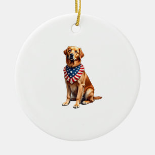 Classic Patriotic Golden Retriever Vintage Shirt 2 Ceramic Ornament
