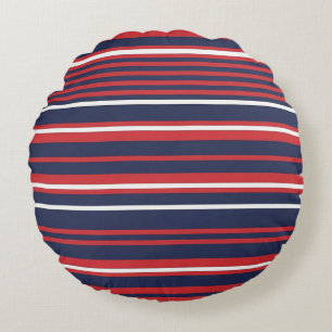 Classic Patriotic Red White Blue Stripes Seamless Round Pillow