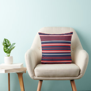 Classic Patriotic Red White Blue Stripes Seamless Throw Pillow