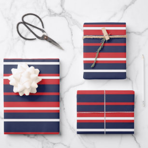 Classic Patriotic Red White Blue Stripes Seamless Wrapping Paper Sheet