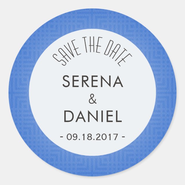 Classic Pattern -Azure Blue- Save the Date Round Sticker (Front)