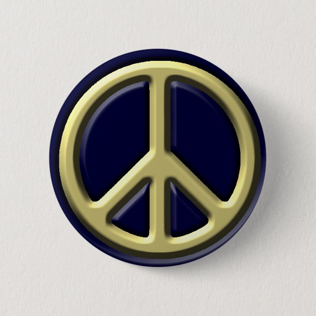 Classic Peace Sign, Gold 2 Inch Round Button (Front)