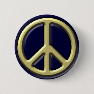 Classic Peace Sign, Gold 2 Inch Round Button