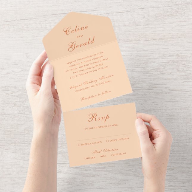 Classic Peach Elegant Wedding All In One Invitation (Tearaway)
