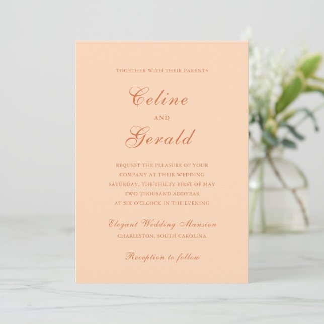 Classic Peach Elegant Wedding Invitation (Standing Front)
