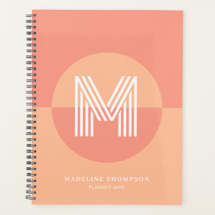 Classic Peach Pink Geometric Modern Monogram Planner