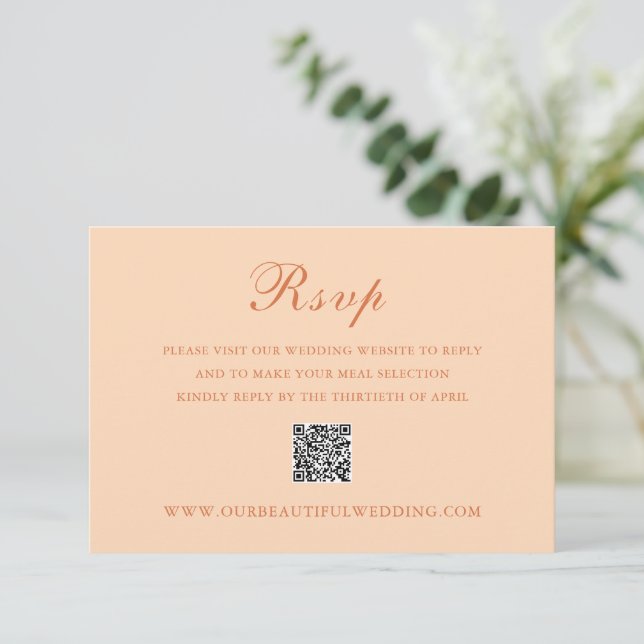Classic Peach QR Code Elegant Wedding RSVP Card (Standing Front)