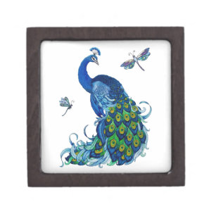 Classic Peacock and Dragonfly Design Keepsake Box