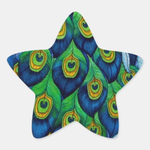 Classic Peacock and Dragonfly Design Star Sticker