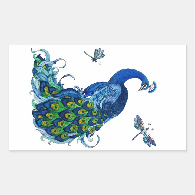 Classic Peacock and Dragonfly Design Sticker (Front)
