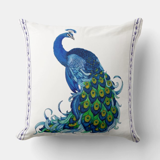 Classic Peacock Design Throw Pillow (Front)