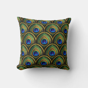 Classic Peacock Feather Pattern in Jewel Tones Throw Pillow