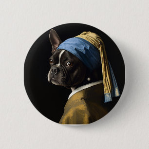 Classic Pearl Portrait–Inspired Black Pug Art 2 Inch Round Button