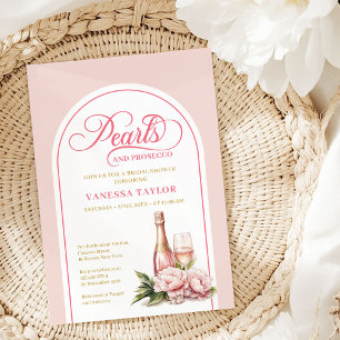 Classic pearls and prosecco bridal shower layout invitation