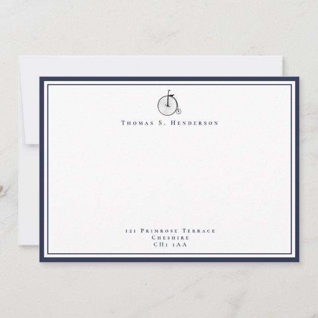 Classic Penny Farthing Navy Blue Correspondence Card (Front)