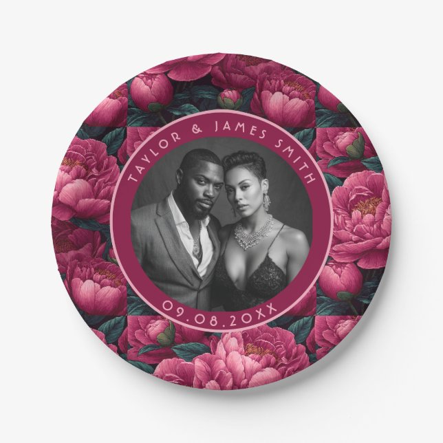 Classic Peonies Plates For Simple Wedding Party (Front)