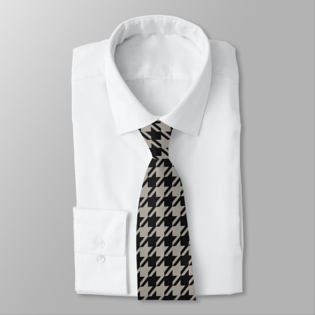 Classic Pepita Houndstooth Pattern Black Grey  Tie (Tied)