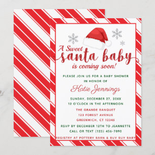 Classic Peppermint Stripe Santa Baby Shower Invitation