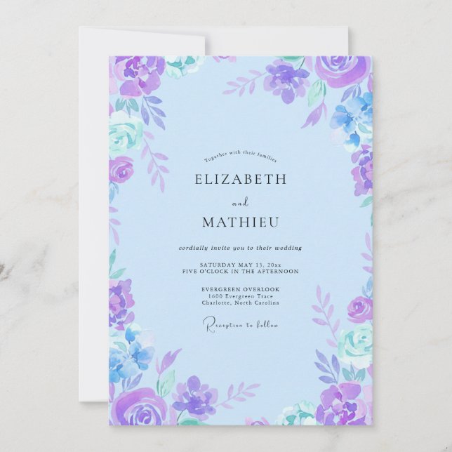 Classic Periwinkle Violet Leafy Wedding Invitation (Front)