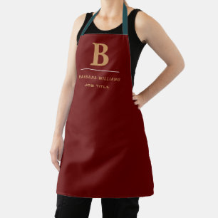 Classic Personalised Monogram Initial red and gold Apron