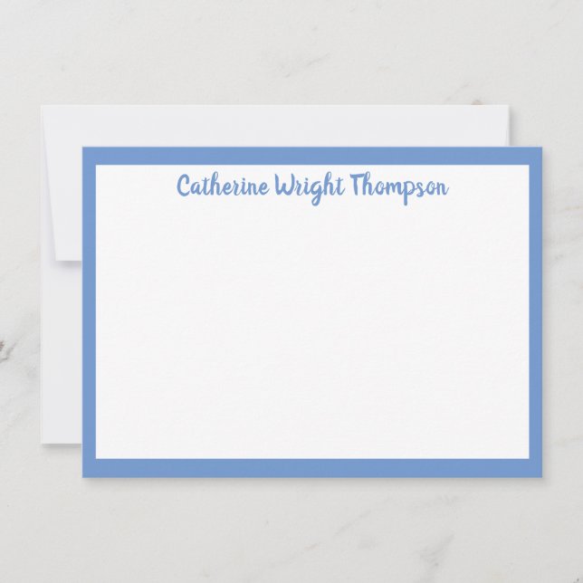 Classic Personalized Blue and White Flat Note Card (Front)
