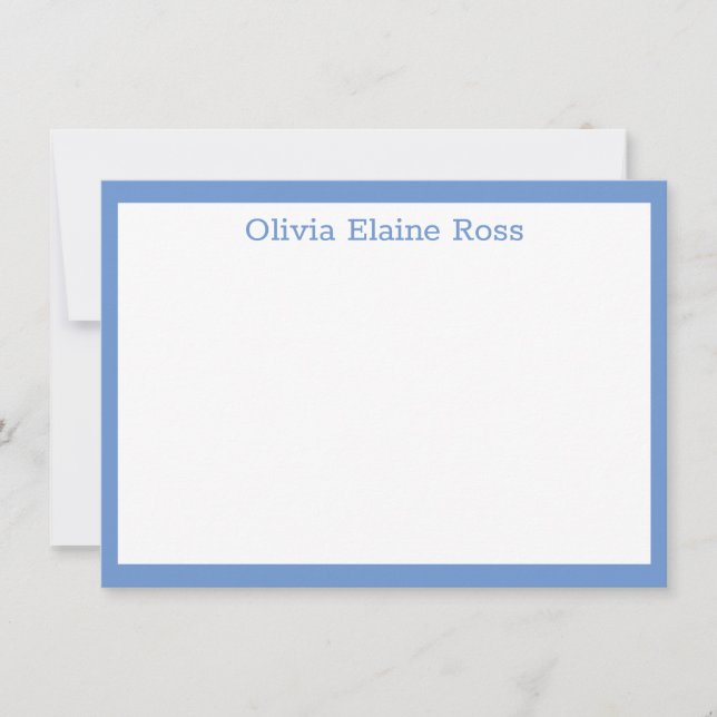 Classic Personalized Blue Flat Note Card (Front)