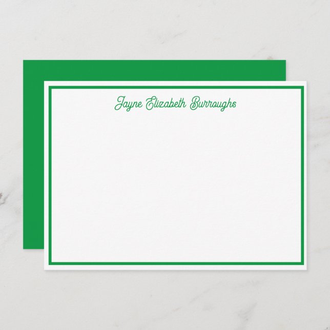 Classic Personalized Bright Green Note Card (Front/Back)