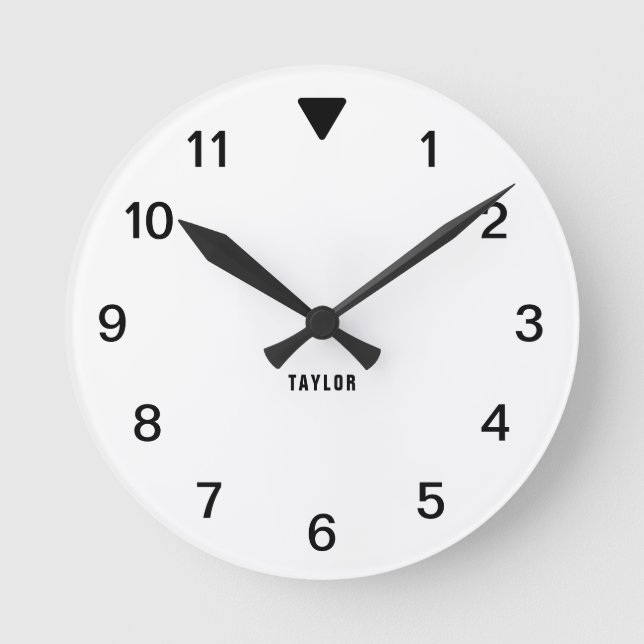Classic Personalized Chic Modern Minimalist White Round Clock (Front)