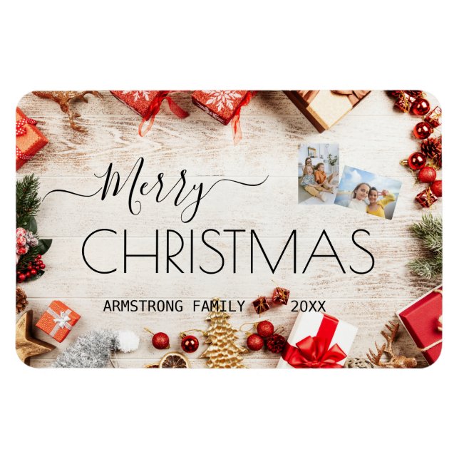 Classic Personalized Christmas HolidayFamily Photo Magnet (Horizontal)