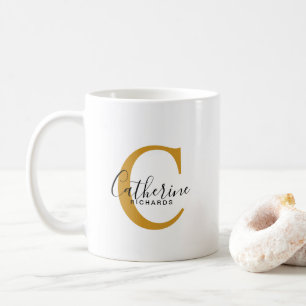Classic Personalized Dark Yellow Monogram Mug