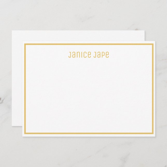 Classic Personalized Golden and White Note Card (Front/Back)